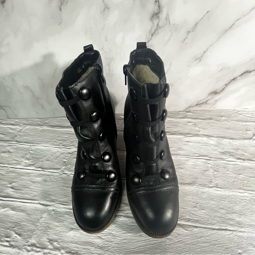 Rieker Black Leather Side Zip Wool Lined Heeled Ankle Boots - Picture 3 of 16